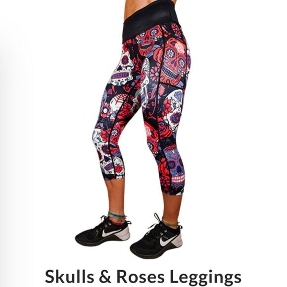 Constant Varied Gear Squats Approved Day of the Dead Sugar Skull leggings, sz S - Picture 1 of 4